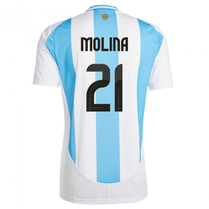 Lapset Argentiina Nahuel Molina #21 Valkoinen Sininen Kotipaita 24-26 Lyhythihainen Paita T-Paita
