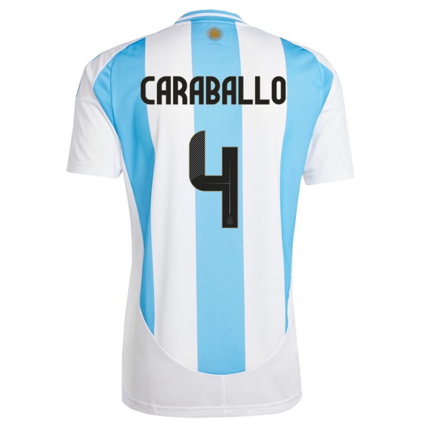 Lapset Argentiina Brian Caraballo #4 Valkoinen Sininen Kotipaita 24-26 Lyhythihainen Paita T-Paita