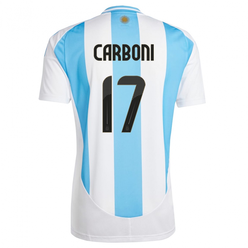 Lapset Argentiina Valentin Carboni #17 Valkoinen Sininen Kotipaita 24-26 Lyhythihainen Paita T-Paita