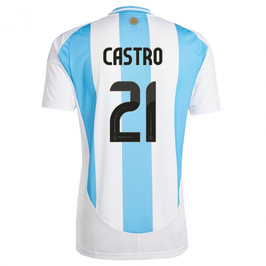 Lapset Argentiina Santiago Castro #21 Valkoinen Sininen Kotipaita 24-26 Lyhythihainen Paita T-Paita