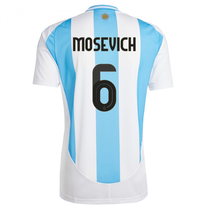 Lapset Argentiina Leonel Mosevich #6 Valkoinen Sininen Kotipaita 24-26 Lyhythihainen Paita T-Paita