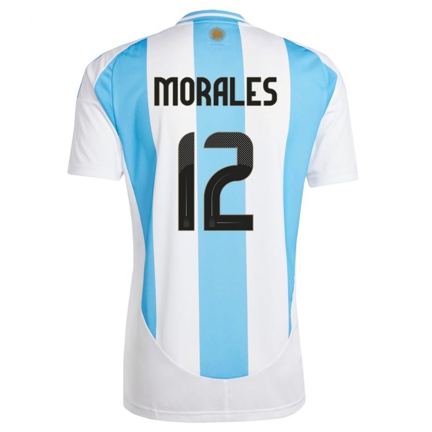Lapset Argentiina Lautaro Morales #12 Valkoinen Sininen Kotipaita 24-26 Lyhythihainen Paita T-Paita