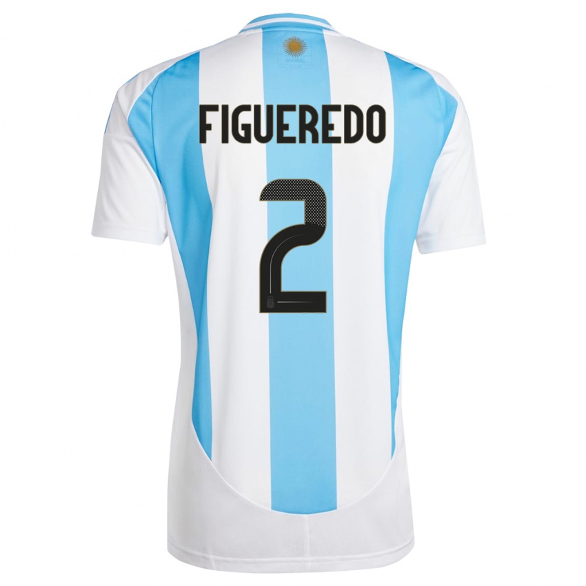 Lapset Argentiina Leandro Figueredo #2 Valkoinen Sininen Kotipaita 24-26 Lyhythihainen Paita T-Paita