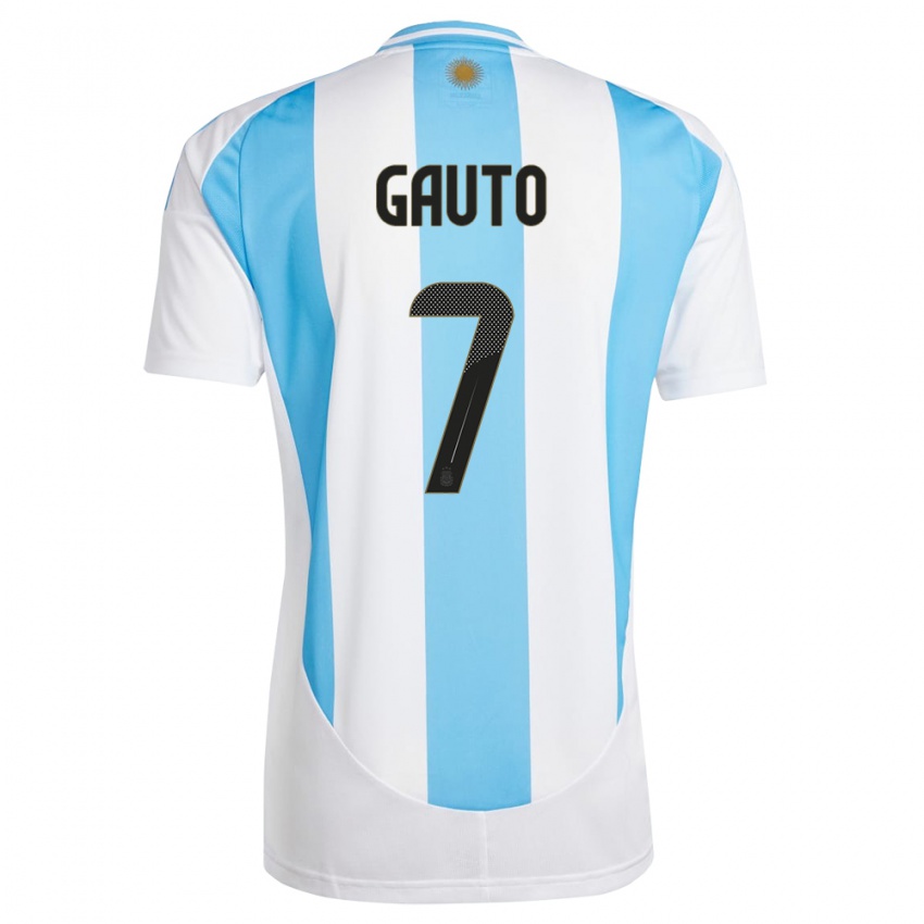 Lapset Argentiina Juan Gauto #7 Valkoinen Sininen Kotipaita 24-26 Lyhythihainen Paita T-Paita