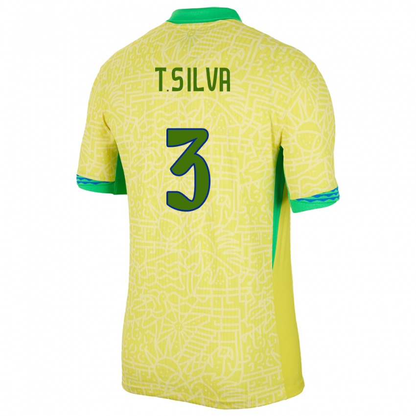 Lapset Brasilia Thiago Silva #3 Keltainen Kotipaita 24-26 Lyhythihainen Paita T-Paita