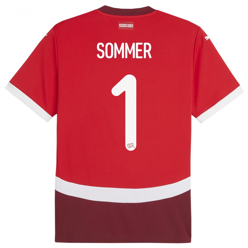 Lapset Sveitsi Yann Sommer #1 Punainen Kotipaita 24-26 Lyhythihainen Paita T-Paita