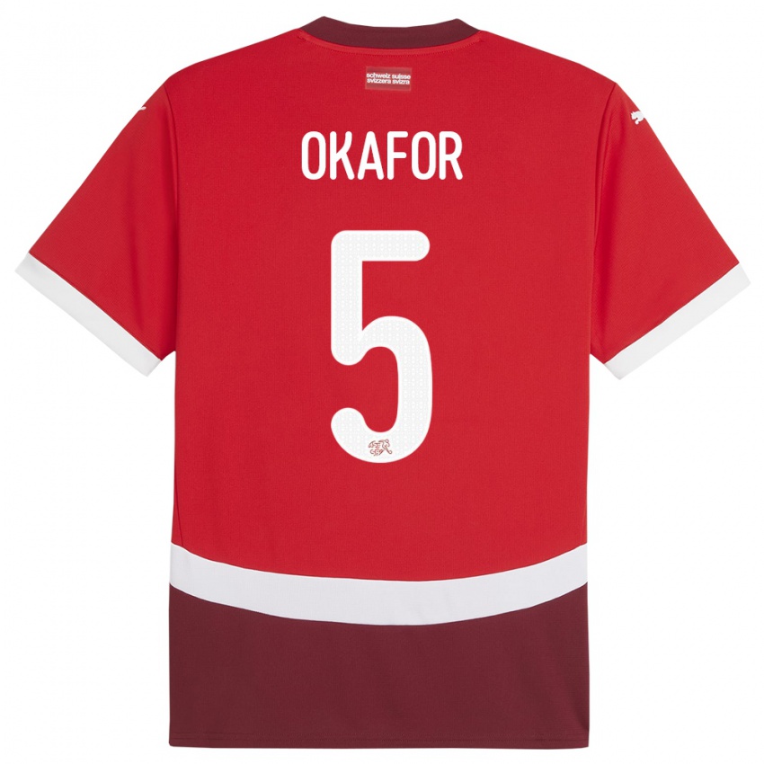 Lapset Sveitsi Noah Okafor #5 Punainen Kotipaita 24-26 Lyhythihainen Paita T-Paita