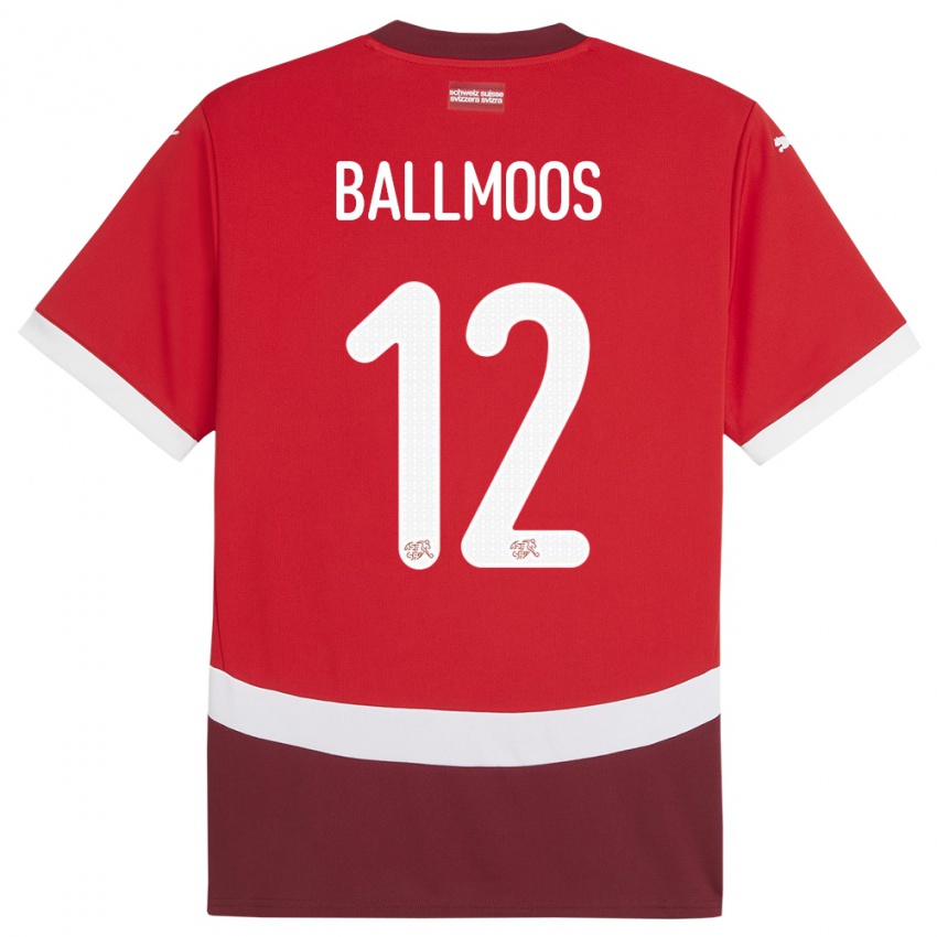 Lapset Sveitsi David Von Ballmoos #12 Punainen Kotipaita 24-26 Lyhythihainen Paita T-Paita