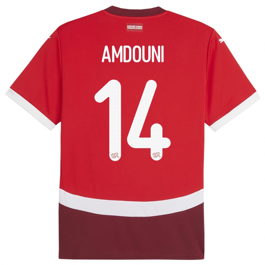 Lapset Sveitsi Mohamed Zeki Amdouni #14 Punainen Kotipaita 24-26 Lyhythihainen Paita T-Paita