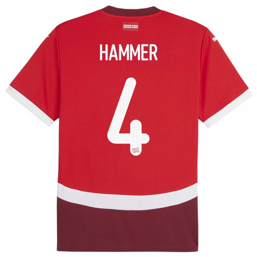 Lapset Sveitsi Pascal Hammer #4 Punainen Kotipaita 24-26 Lyhythihainen Paita T-Paita