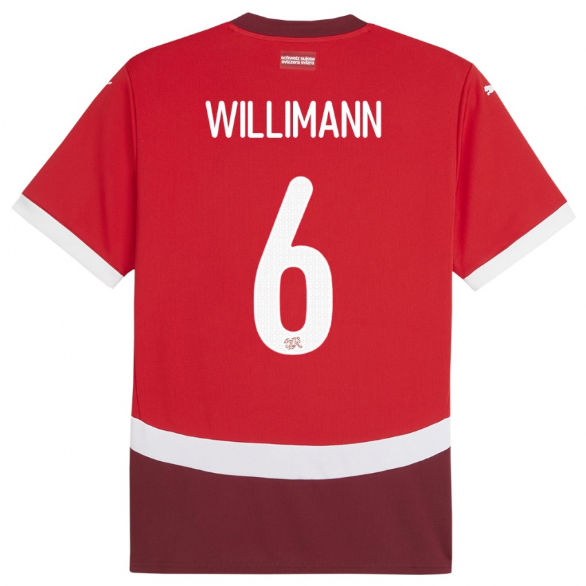 Lapset Sveitsi Mauricio Willimann #6 Punainen Kotipaita 24-26 Lyhythihainen Paita T-Paita