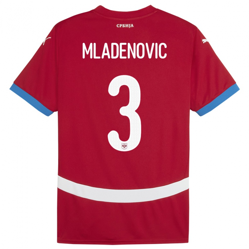 Lapset Serbia Filip Mladenovic #3 Punainen Kotipaita 24-26 Lyhythihainen Paita T-Paita