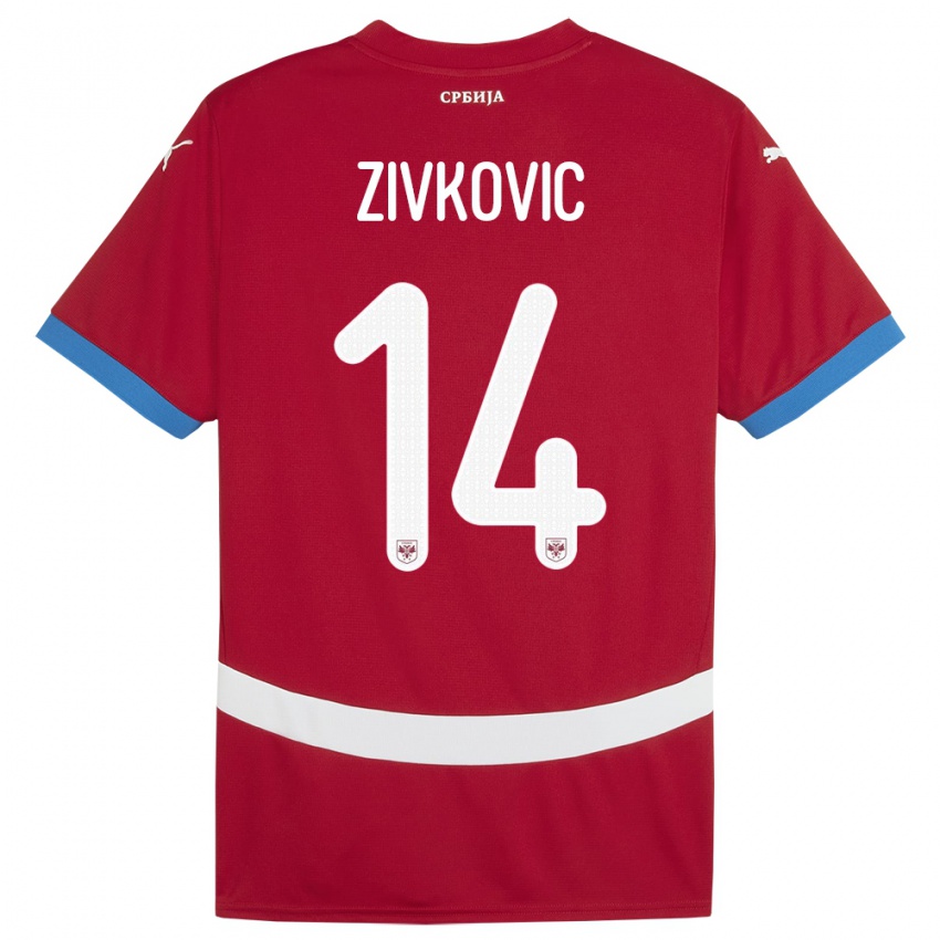 Lapset Serbia Andrija Zivkovic #14 Punainen Kotipaita 24-26 Lyhythihainen Paita T-Paita