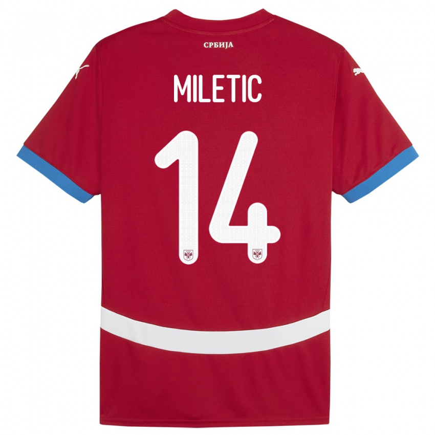 Lapset Serbia Vladimir Miletic #14 Punainen Kotipaita 24-26 Lyhythihainen Paita T-Paita