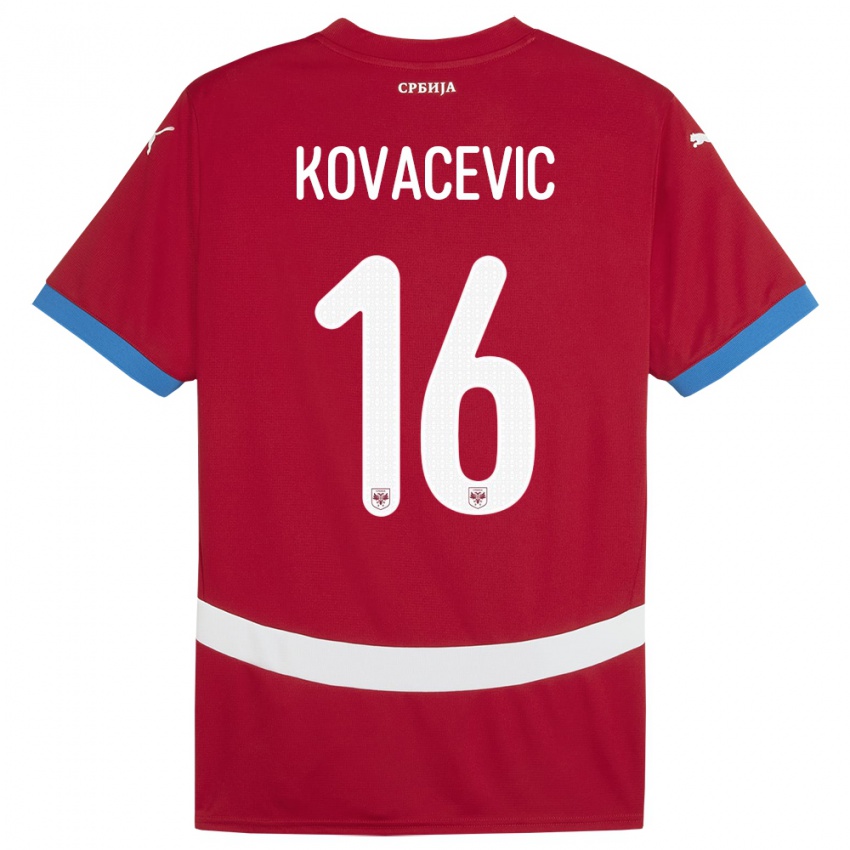 Lapset Serbia Bojan Kovacevic #16 Punainen Kotipaita 24-26 Lyhythihainen Paita T-Paita