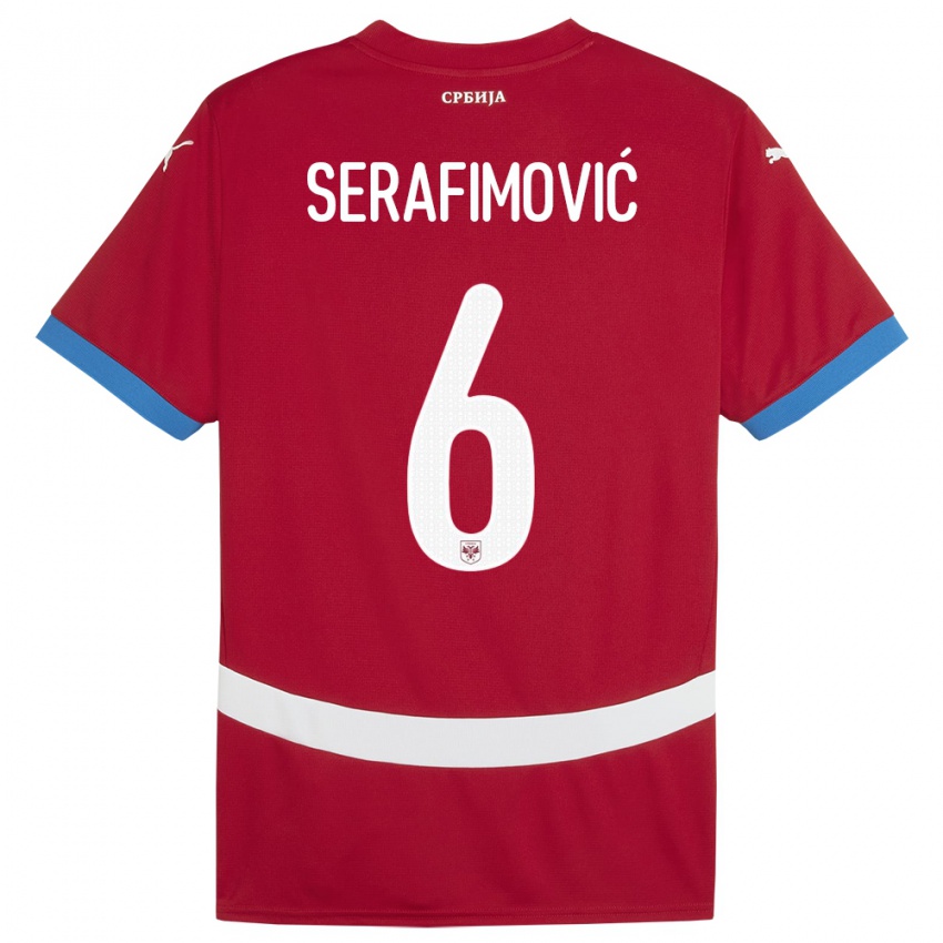 Lapset Serbia Vojin Serafimovic #6 Punainen Kotipaita 24-26 Lyhythihainen Paita T-Paita