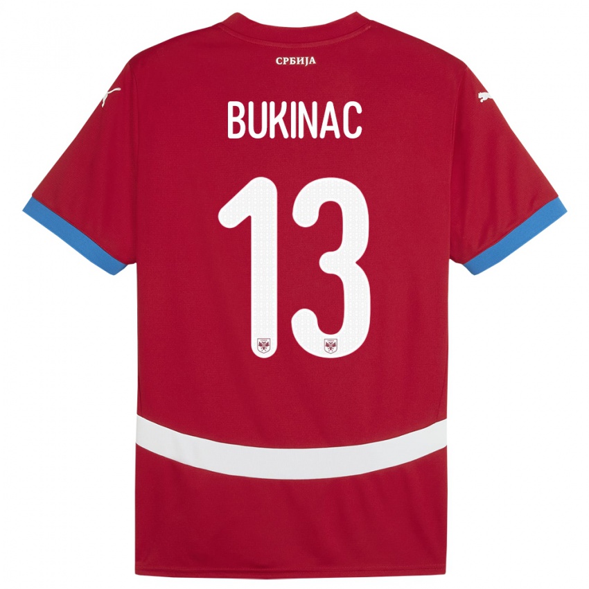 Lapset Serbia Stefan Bukinac #13 Punainen Kotipaita 24-26 Lyhythihainen Paita T-Paita