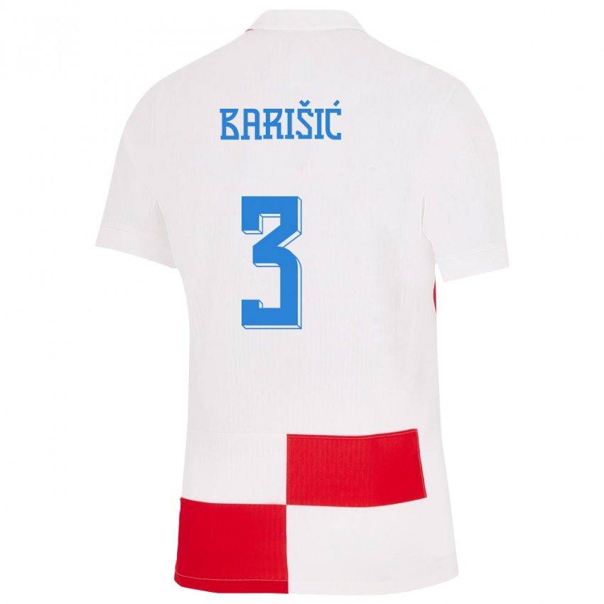 Lapset Kroatia Borna Barisic #3 Valkoinen Punainen Kotipaita 24-26 Lyhythihainen Paita T-Paita