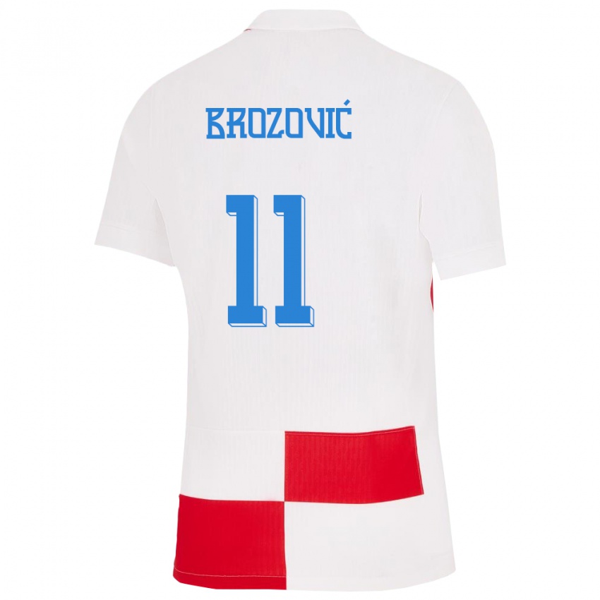 Lapset Kroatia Marcelo Brozovic #11 Valkoinen Punainen Kotipaita 24-26 Lyhythihainen Paita T-Paita