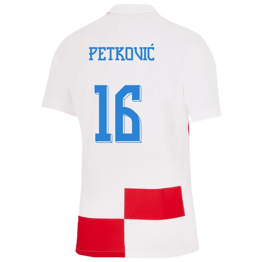Lapset Kroatia Bruno Petkovic #16 Valkoinen Punainen Kotipaita 24-26 Lyhythihainen Paita T-Paita