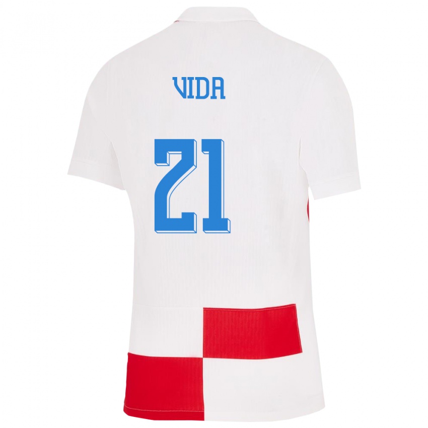 Lapset Kroatia Domagoj Vida #21 Valkoinen Punainen Kotipaita 24-26 Lyhythihainen Paita T-Paita