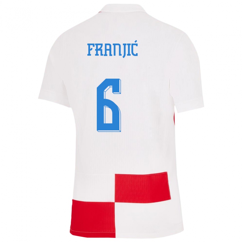 Lapset Kroatia Bartol Franjic #6 Valkoinen Punainen Kotipaita 24-26 Lyhythihainen Paita T-Paita