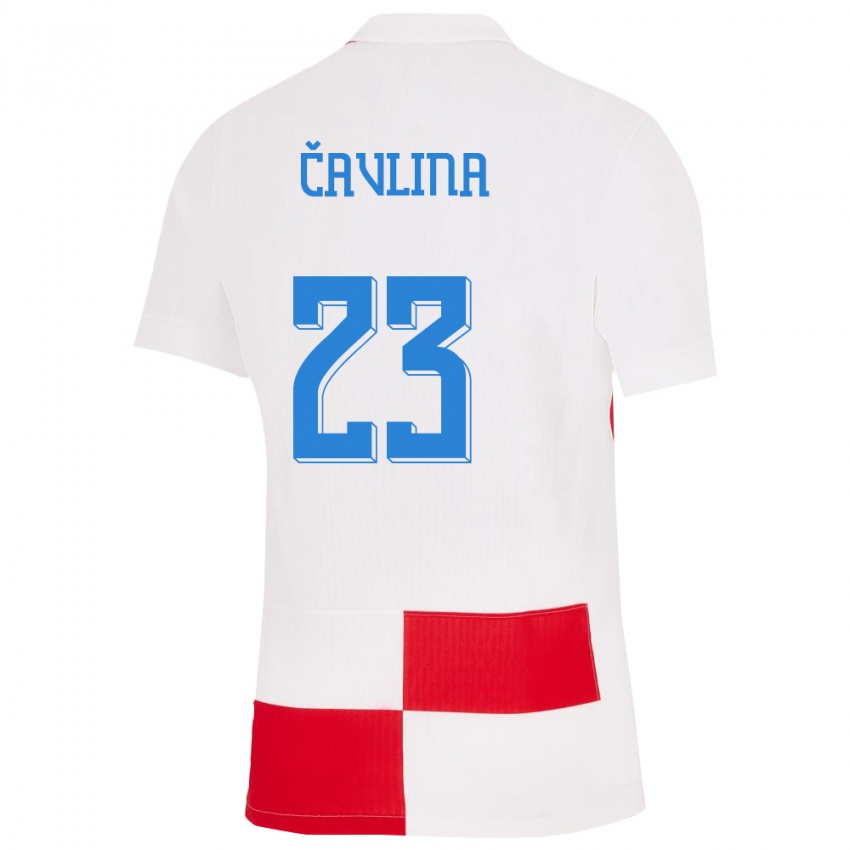 Lapset Kroatia Nikola Cavlina #23 Valkoinen Punainen Kotipaita 24-26 Lyhythihainen Paita T-Paita