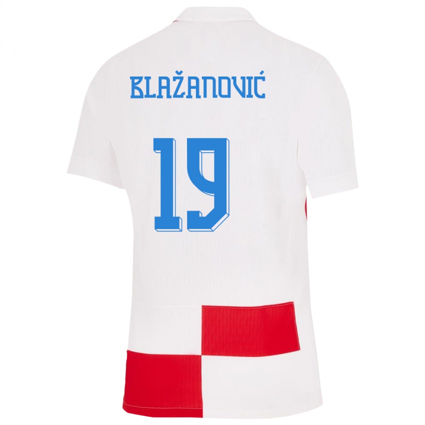Lapset Kroatia Antonio Blazanovic #19 Valkoinen Punainen Kotipaita 24-26 Lyhythihainen Paita T-Paita