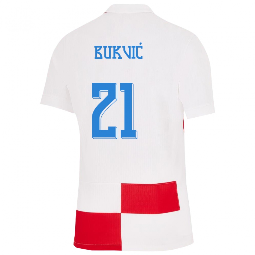 Lapset Kroatia Domagoj Bukvic #21 Valkoinen Punainen Kotipaita 24-26 Lyhythihainen Paita T-Paita