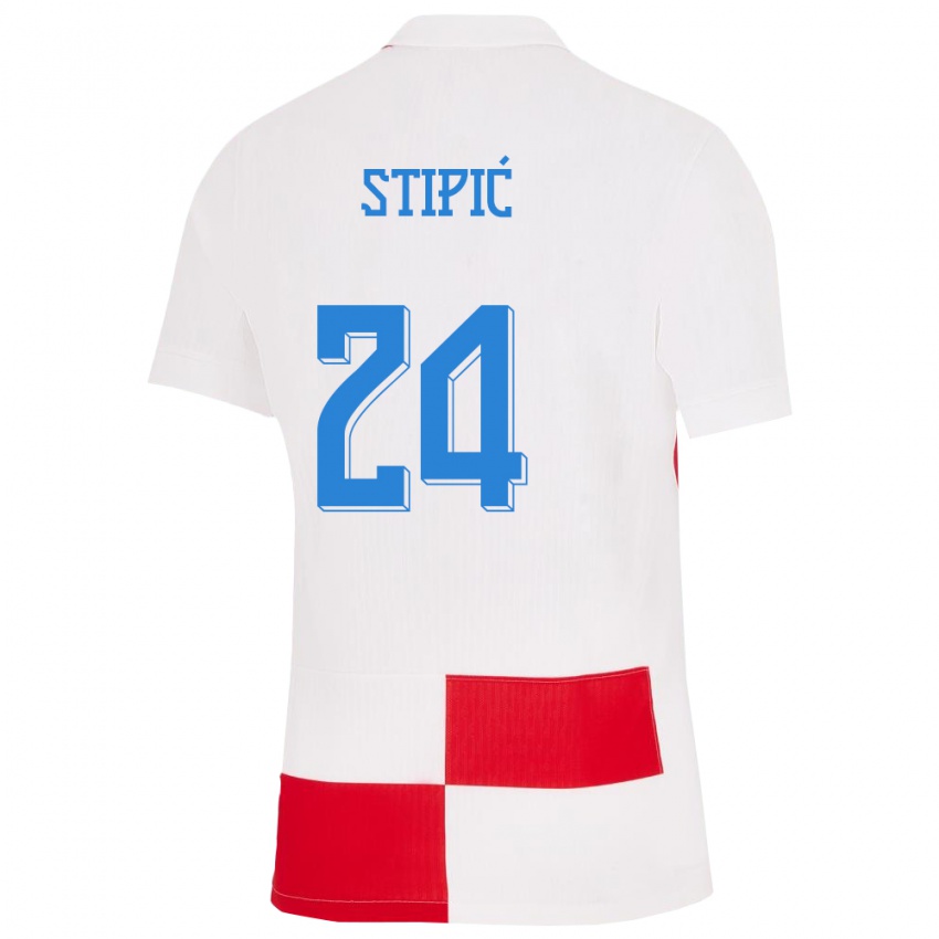 Lapset Kroatia Mihael Stipic #24 Valkoinen Punainen Kotipaita 24-26 Lyhythihainen Paita T-Paita