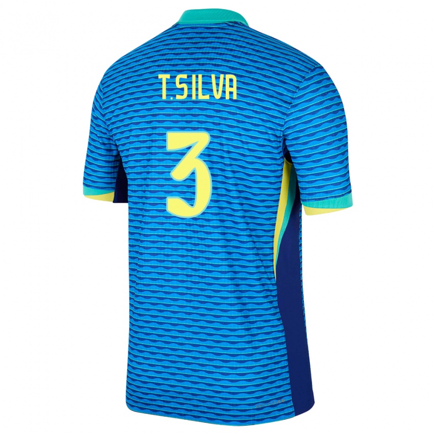 Lapset Brasilia Thiago Silva #3 Sininen Vieraspaita 24-26 Lyhythihainen Paita T-Paita