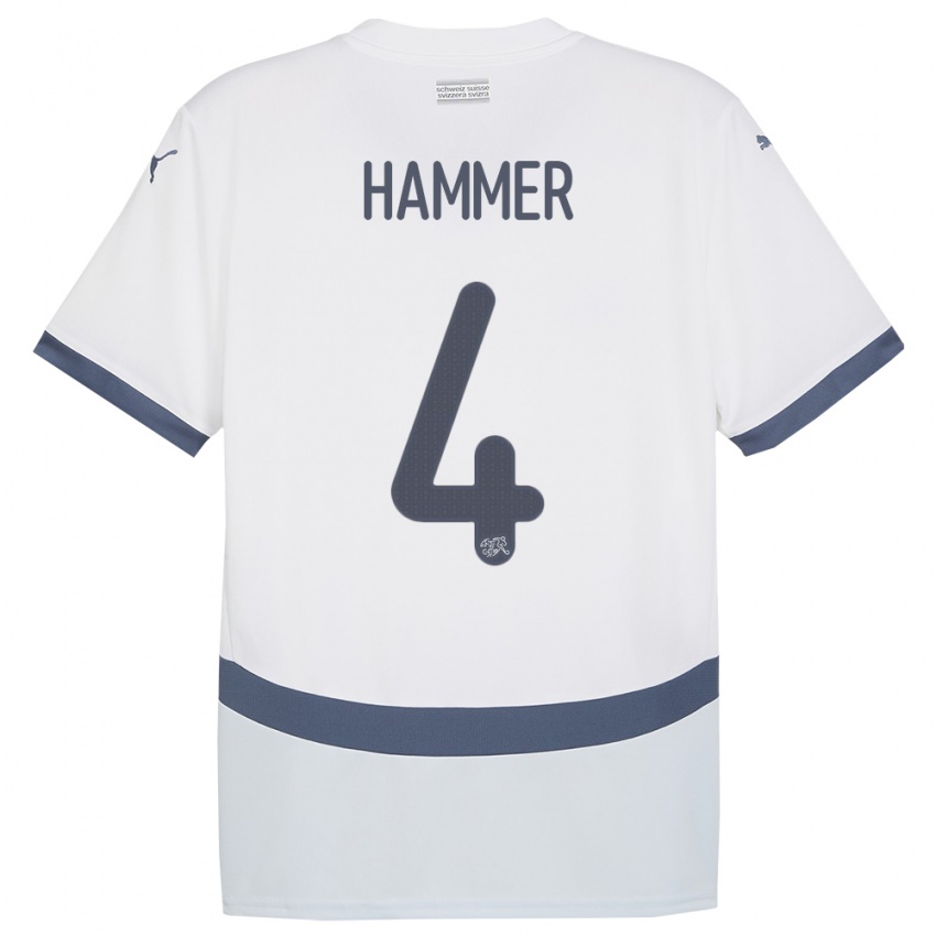 Lapset Sveitsi Pascal Hammer #4 Valkoinen Vieraspaita 24-26 Lyhythihainen Paita T-Paita