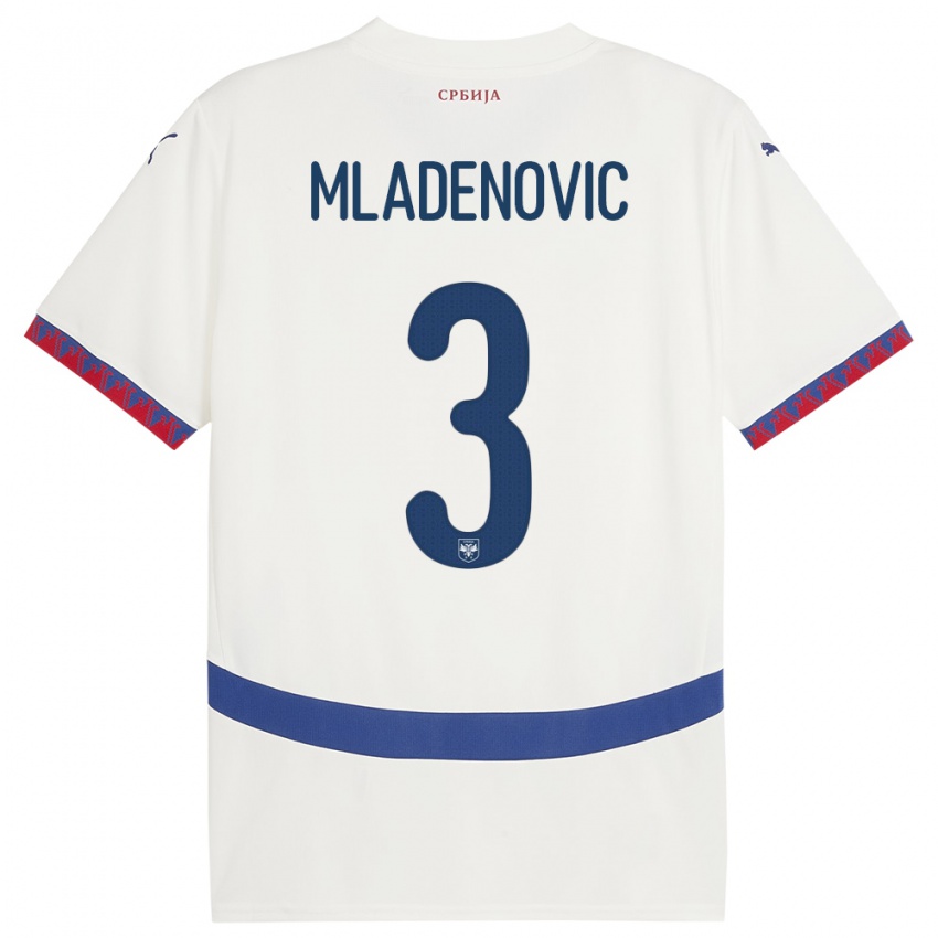 Lapset Serbia Filip Mladenovic #3 Valkoinen Vieraspaita 24-26 Lyhythihainen Paita T-Paita
