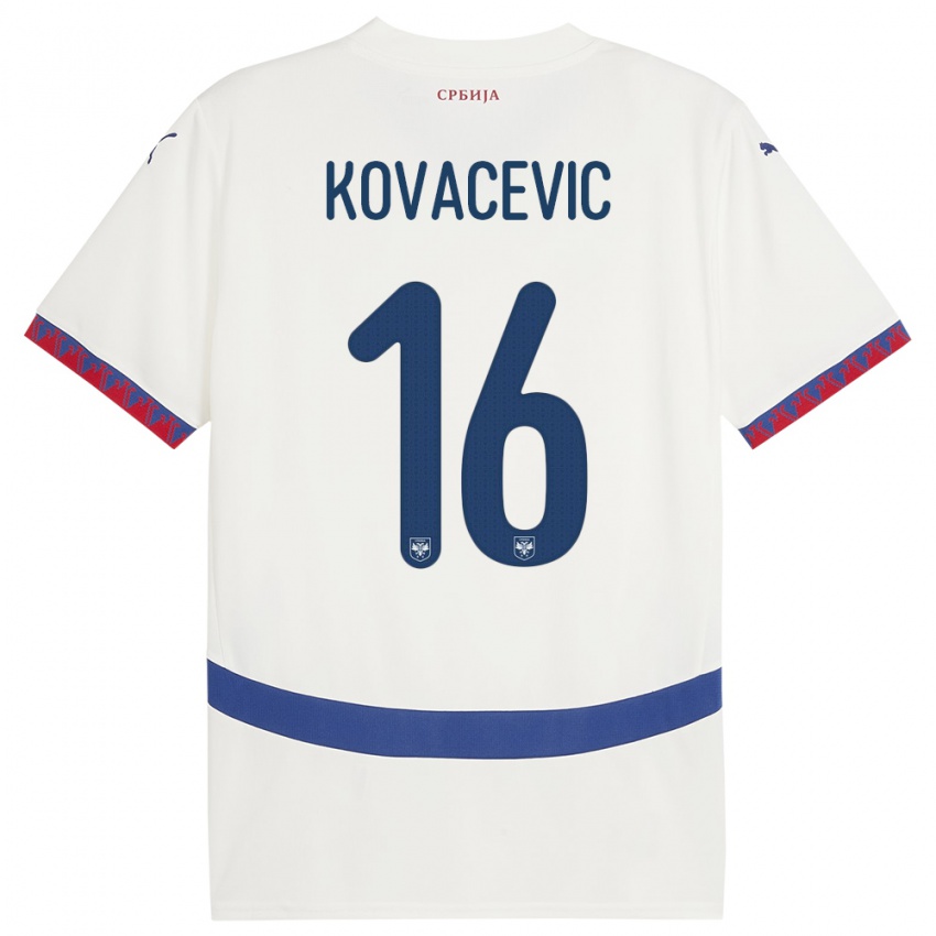 Lapset Serbia Bojan Kovacevic #16 Valkoinen Vieraspaita 24-26 Lyhythihainen Paita T-Paita