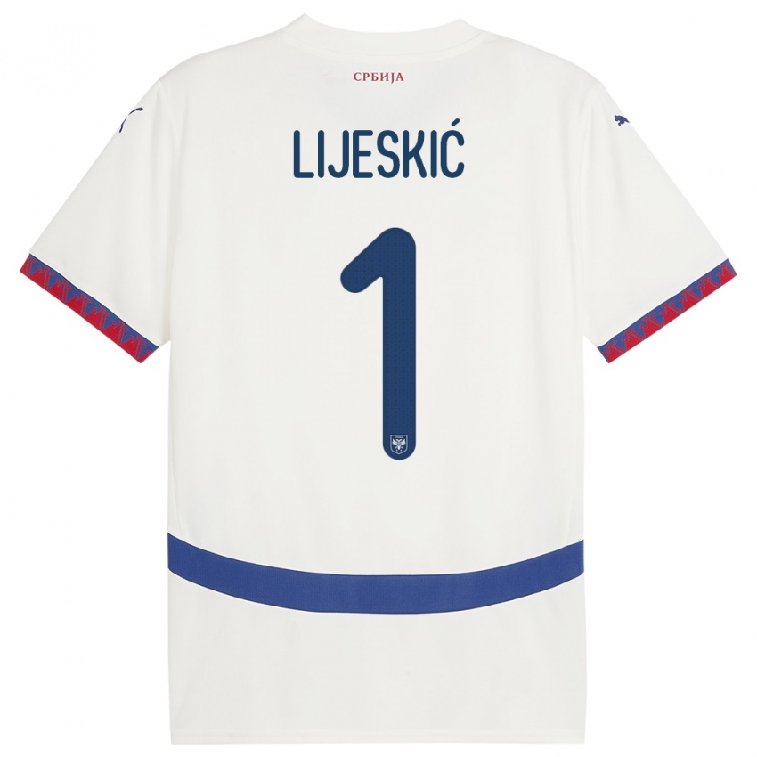 Lapset Serbia Luka Lijeskic #1 Valkoinen Vieraspaita 24-26 Lyhythihainen Paita T-Paita