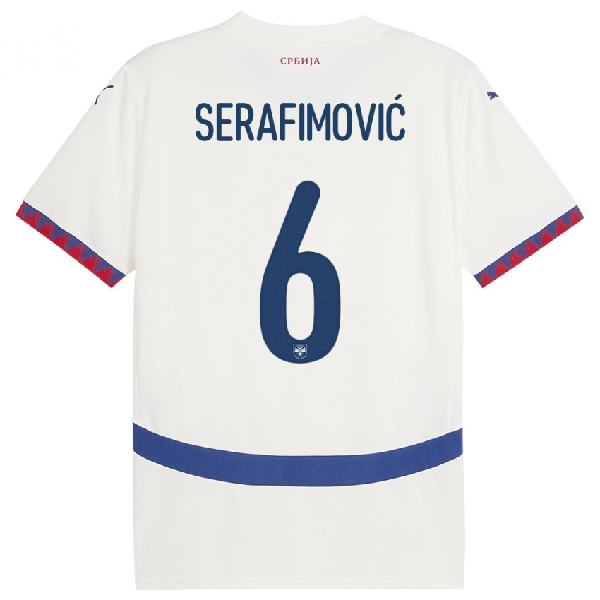 Lapset Serbia Vojin Serafimovic #6 Valkoinen Vieraspaita 24-26 Lyhythihainen Paita T-Paita