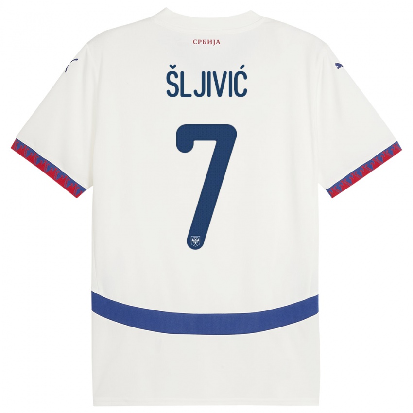 Lapset Serbia Jovan Sljivic #7 Valkoinen Vieraspaita 24-26 Lyhythihainen Paita T-Paita