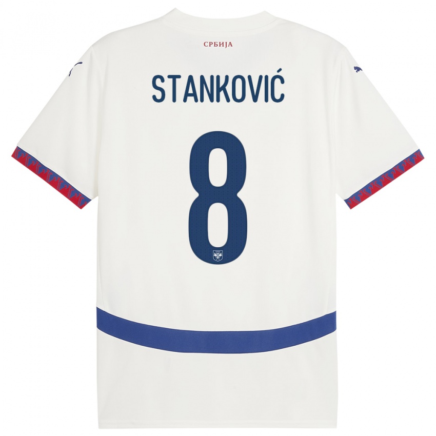Lapset Serbia Aleksandar Stankovic #8 Valkoinen Vieraspaita 24-26 Lyhythihainen Paita T-Paita