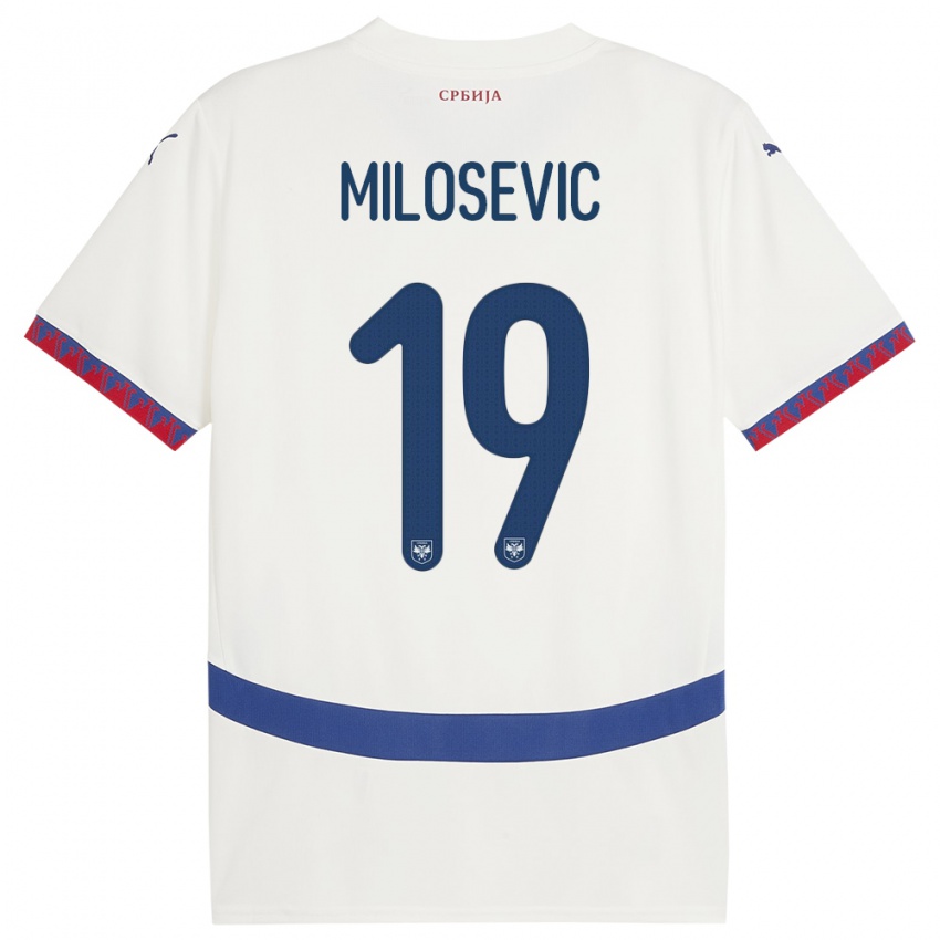 Lapset Serbia Jovan Milosevic #19 Valkoinen Vieraspaita 24-26 Lyhythihainen Paita T-Paita