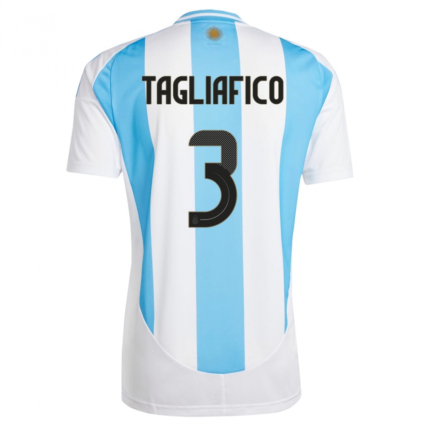 Miesten Argentiina Nicolas Tagliafico #3 Valkoinen Sininen Kotipaita 24-26 Lyhythihainen Paita T-Paita