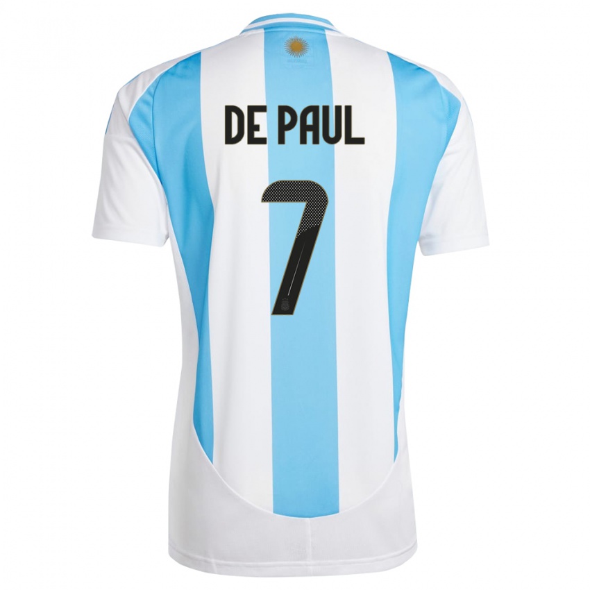 Miesten Argentiina Rodrigo De Paul #7 Valkoinen Sininen Kotipaita 24-26 Lyhythihainen Paita T-Paita