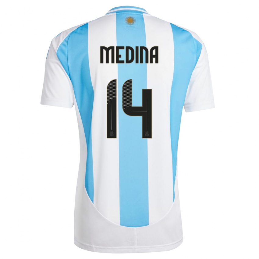 Miesten Argentiina Facundo Medina #14 Valkoinen Sininen Kotipaita 24-26 Lyhythihainen Paita T-Paita