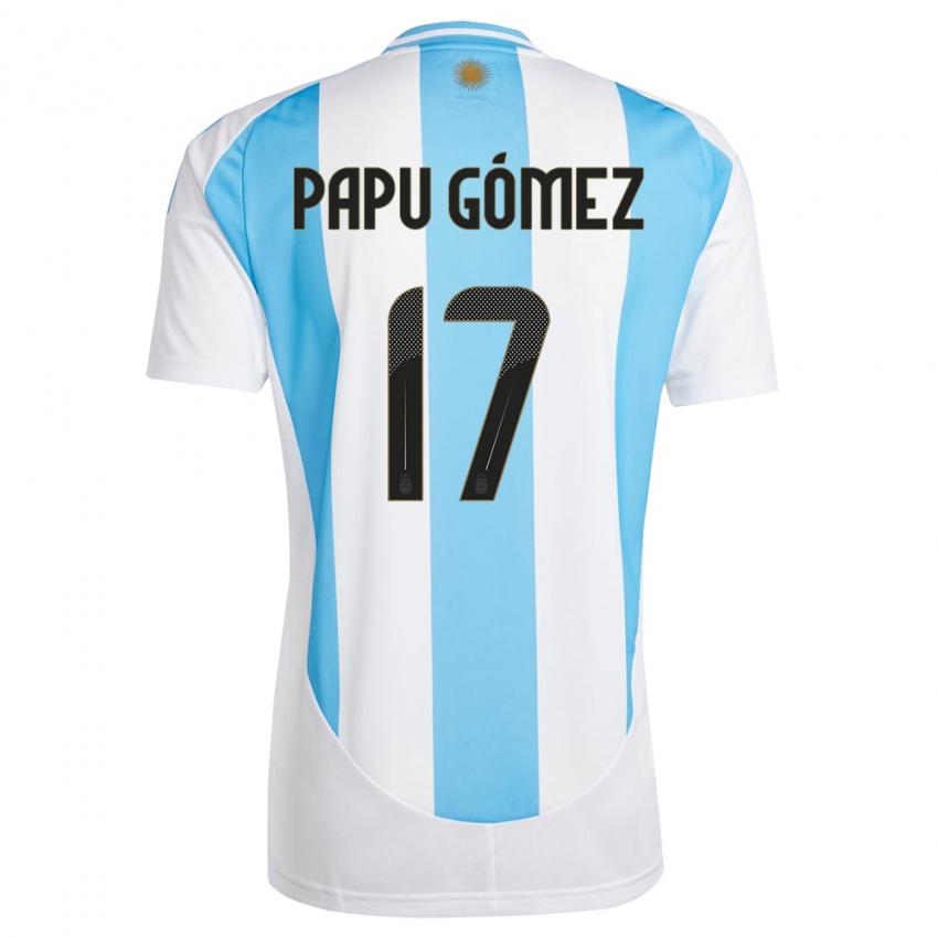 Miesten Argentiina Papu Gomez #17 Valkoinen Sininen Kotipaita 24-26 Lyhythihainen Paita T-Paita