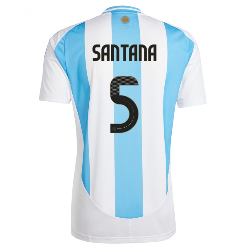 Miesten Argentiina Vanesa Santana #5 Valkoinen Sininen Kotipaita 24-26 Lyhythihainen Paita T-Paita