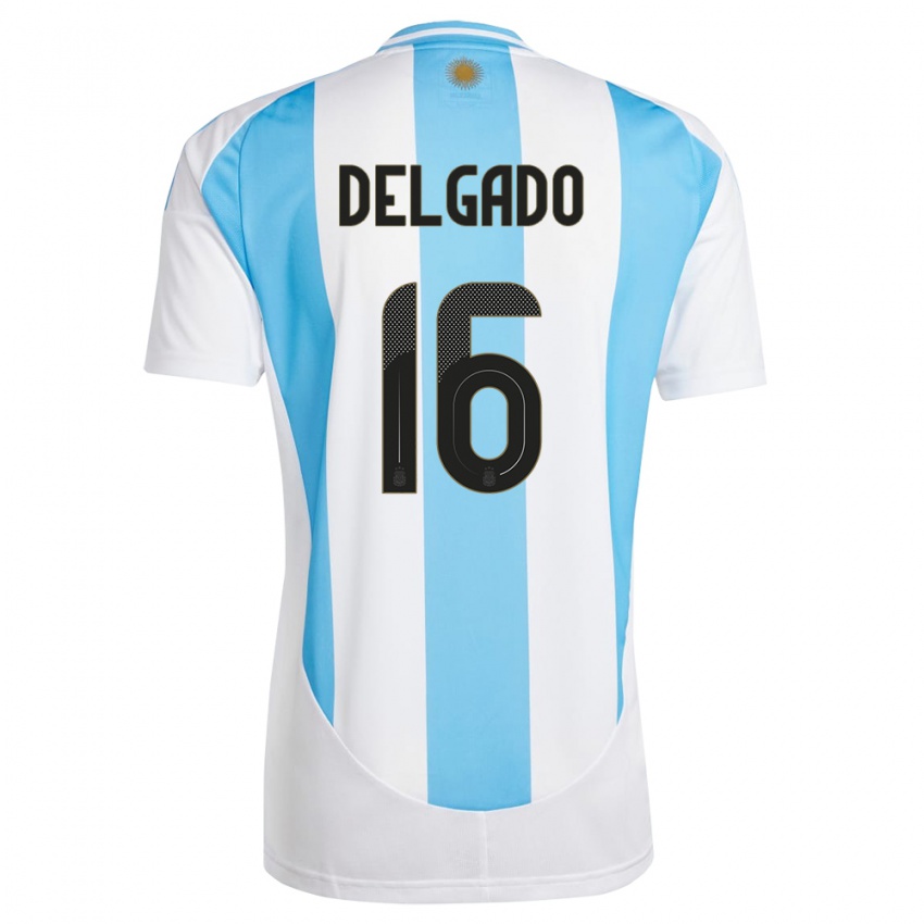 Miesten Argentiina Marina Delgado #16 Valkoinen Sininen Kotipaita 24-26 Lyhythihainen Paita T-Paita