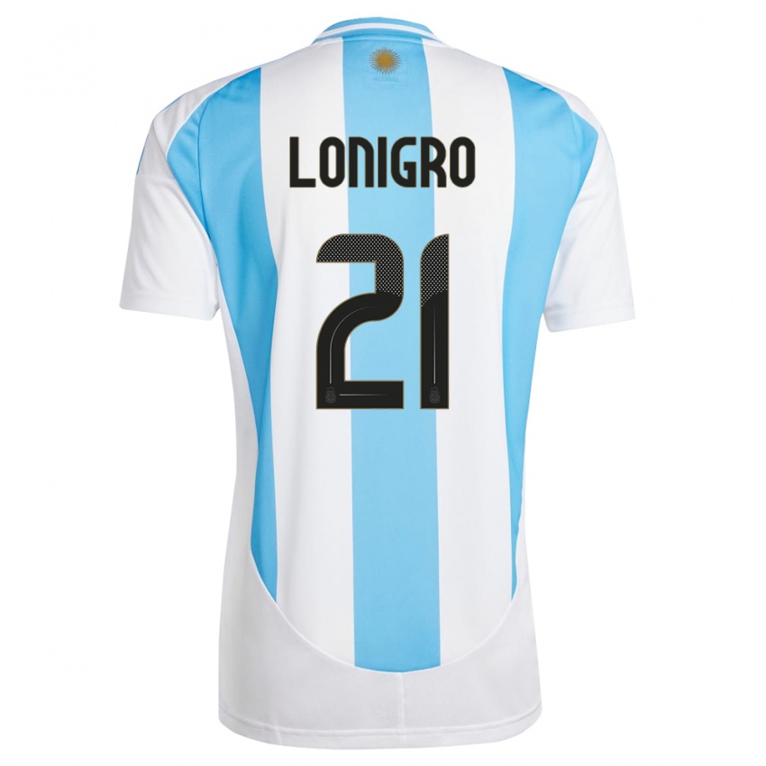 Miesten Argentiina Erica Lonigro #21 Valkoinen Sininen Kotipaita 24-26 Lyhythihainen Paita T-Paita