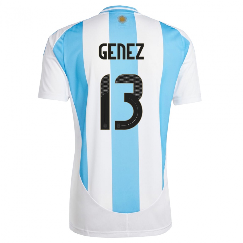 Miesten Argentiina Nahuel Genez #13 Valkoinen Sininen Kotipaita 24-26 Lyhythihainen Paita T-Paita
