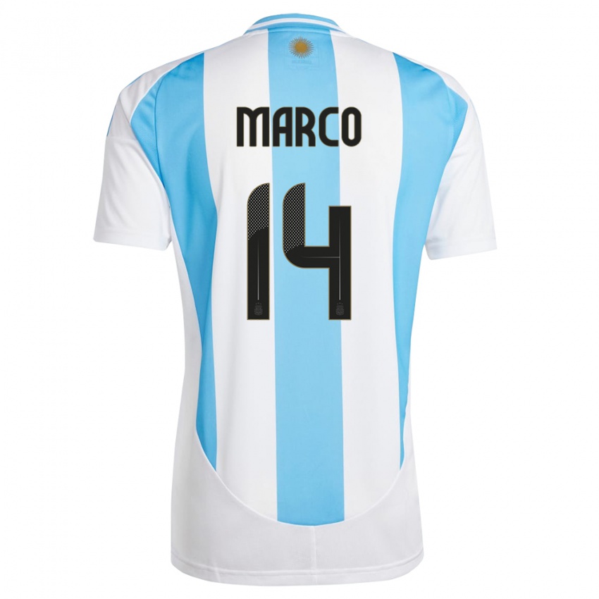 Miesten Argentiina Francisco Marco #14 Valkoinen Sininen Kotipaita 24-26 Lyhythihainen Paita T-Paita
