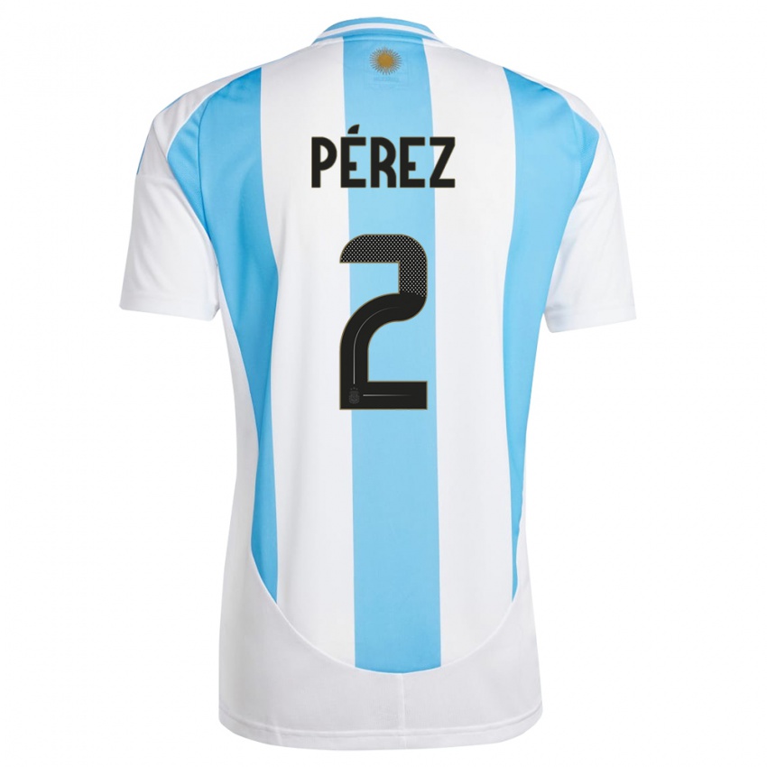 Miesten Argentiina Nehuen Perez #2 Valkoinen Sininen Kotipaita 24-26 Lyhythihainen Paita T-Paita