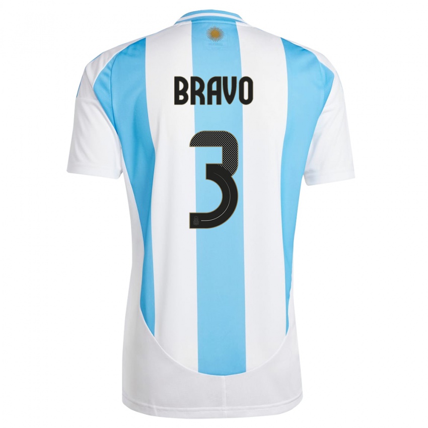 Miesten Argentiina Claudio Bravo #3 Valkoinen Sininen Kotipaita 24-26 Lyhythihainen Paita T-Paita